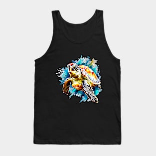 Sea Turtle Surrounded by Splashes of Watercolor Tank Top